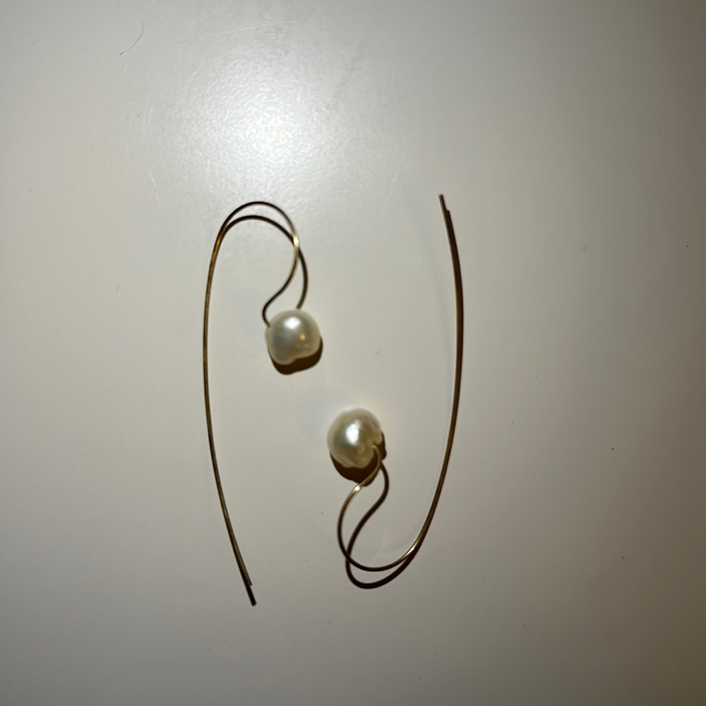 Gold Loop Earrings with White Stones